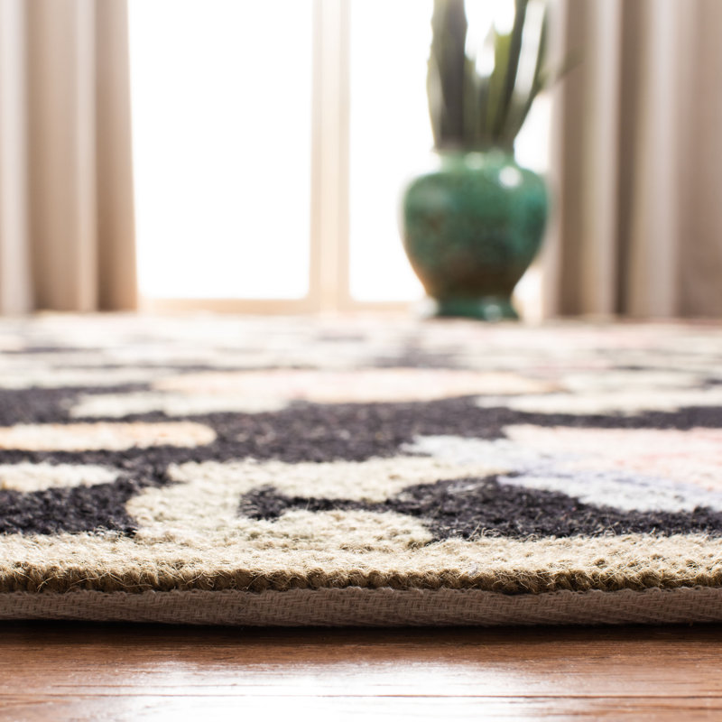 Tapis noir en laine crocheté à la main Hollander, Rond 8 pi