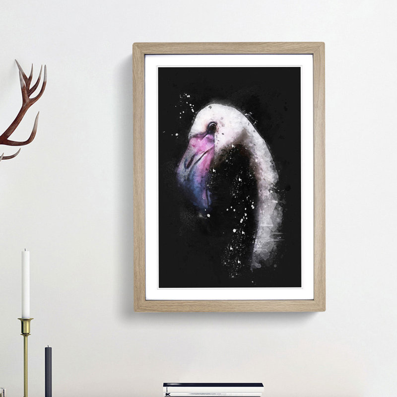 A Pink Flamingo Bird - Picture Frame Graphic Art Print, 63cm H x 45cm W x 2cm D, Oak Framed