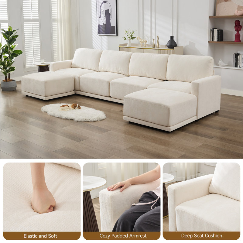 Upholstered Sectional, White Chenille