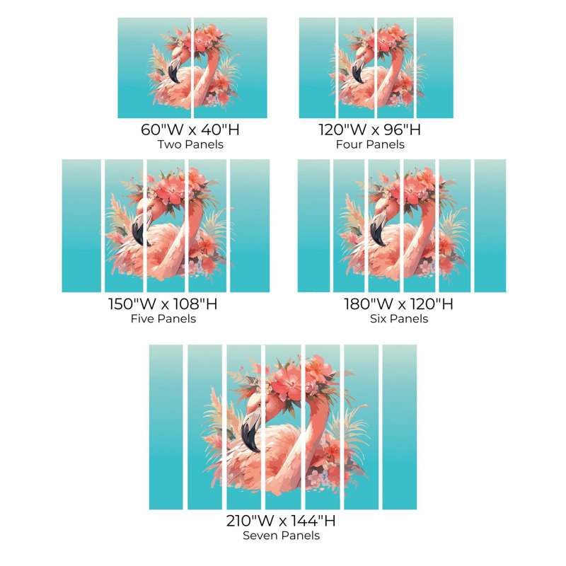 Murale pelez et collez de qualité supérieure - Flamant rose floral, L 108 po x l 150 po