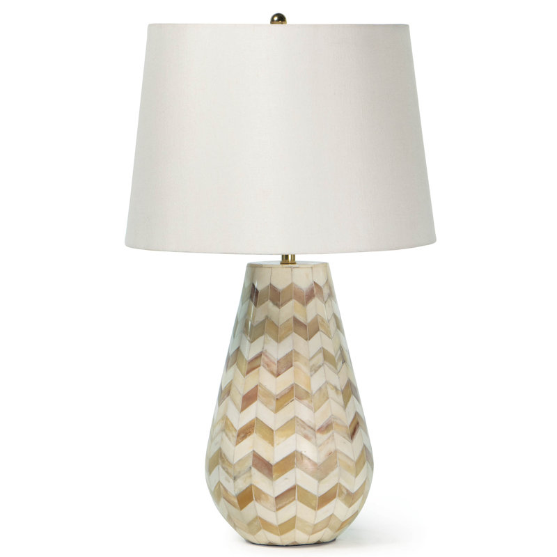 Cassia Chevron Table Lamp, Brown Genuine Leather
