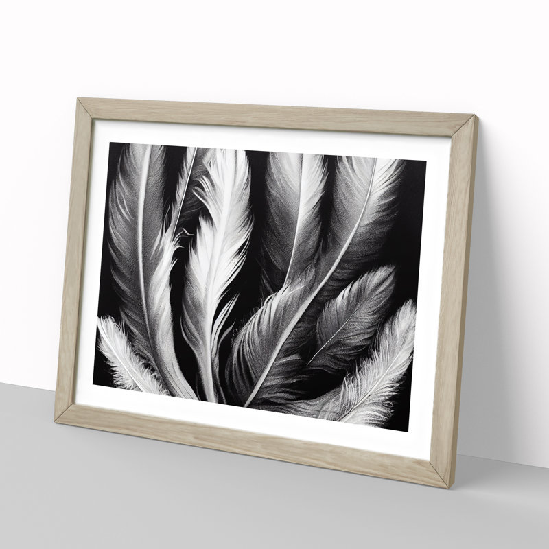 Inconceivable Bird Feathers - Single Picture Frame Print, 46cm H x 64cm W x 2cm D, Oak