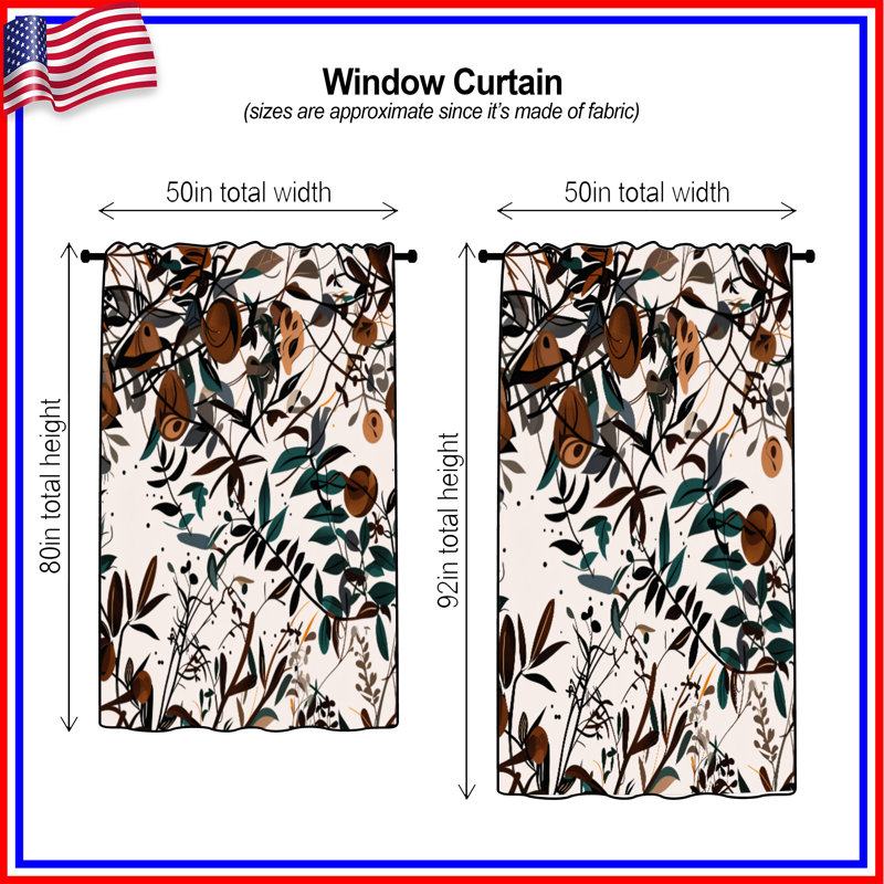 Rideaux botaniques, voilages et voilages à motif floral - 1 panneau, 50 po x 92 po - 1 panneau, Blockout