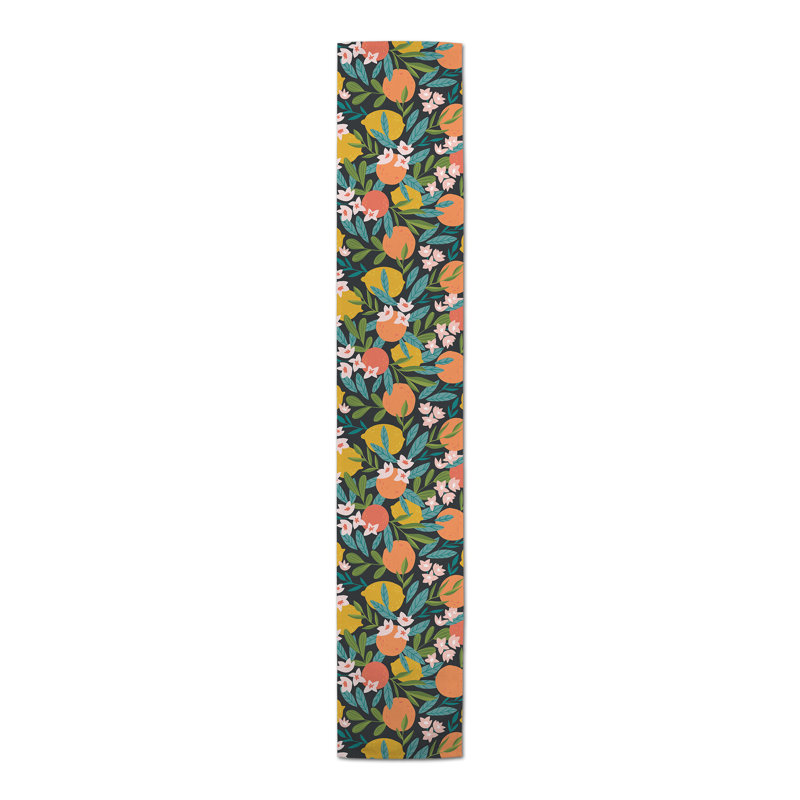 Citrus Fruit Pattern Green 5 Table Runner, Black