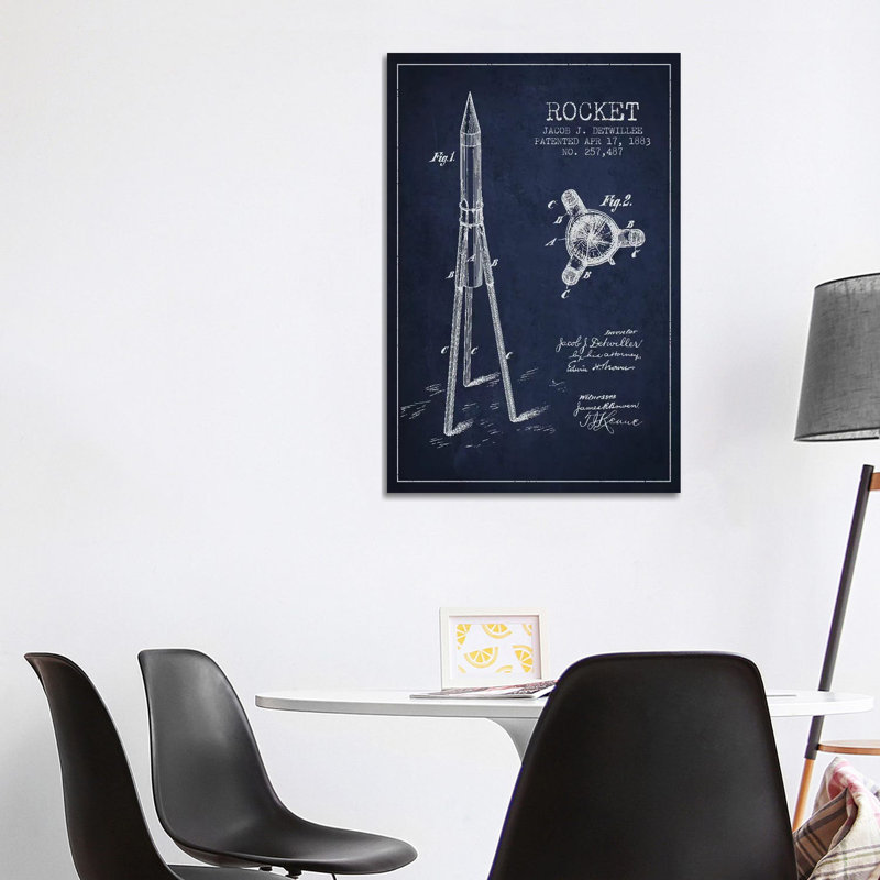 Jacob J. Detwillee Rocket Patent Sketch (Navy Blue) by Aged Pixel - Wrapped Canvas Gallery-Wrapped Canvas Giclée