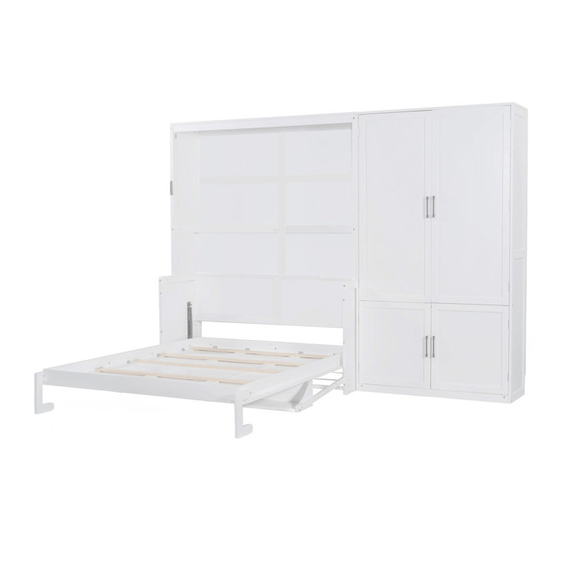Grand lit escamotable mural avec placard, blanc, White
