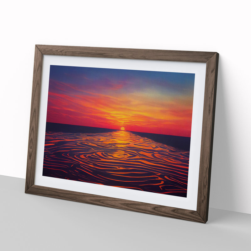 XH1022-1132X Awe Inspiring Ocean Sunset - Single Picture Frame Print, 25cm H x 34cm W x 2cm D, Walnut Framed