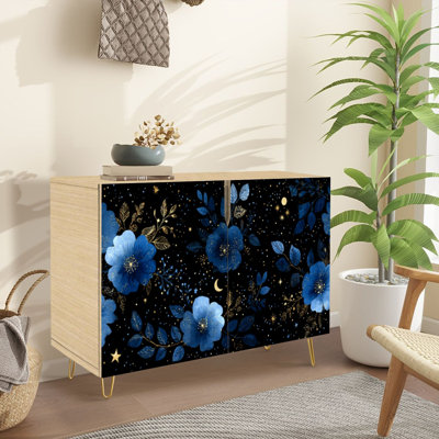 Buffet avec rangement Mystical Botanical Aquarelle, avec 2 portes pour le salon et la cuisine