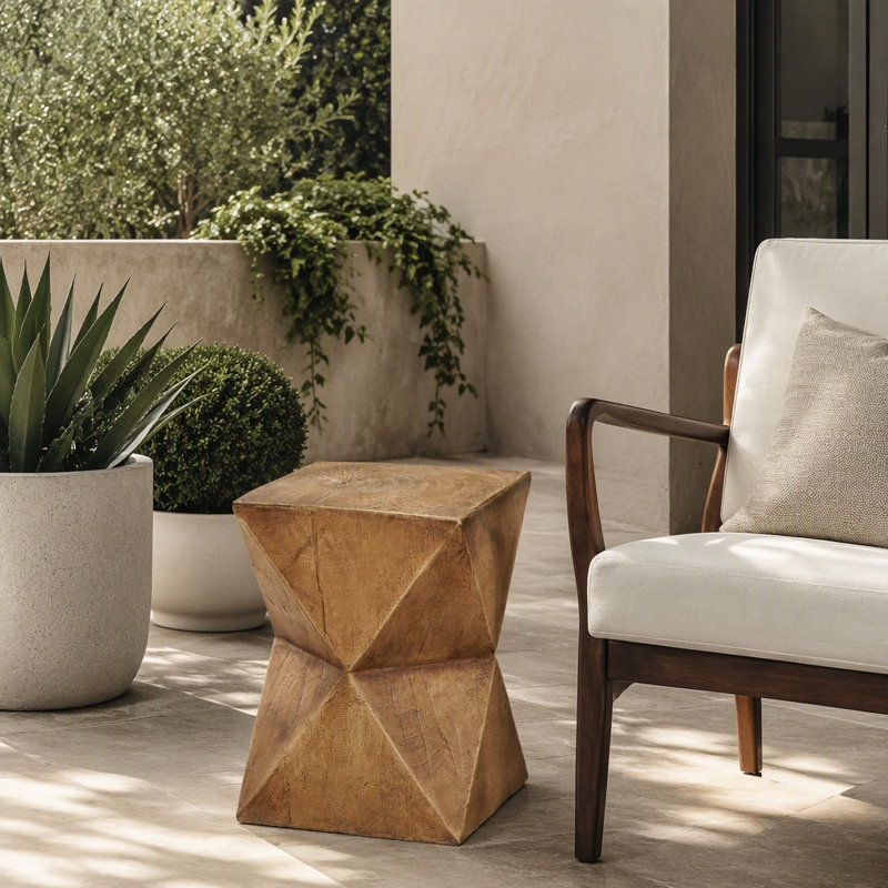 Table d'appoint moderne, H 17,75 po x l 12,5 po x P 12,5 po, Brun / Naturel, Oxyde de magnésium
