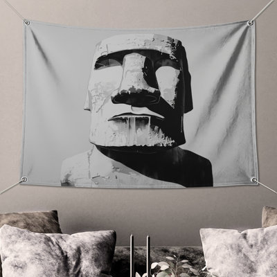Moai Statue Illustration Wall Tapestry - Moai Wall Decor