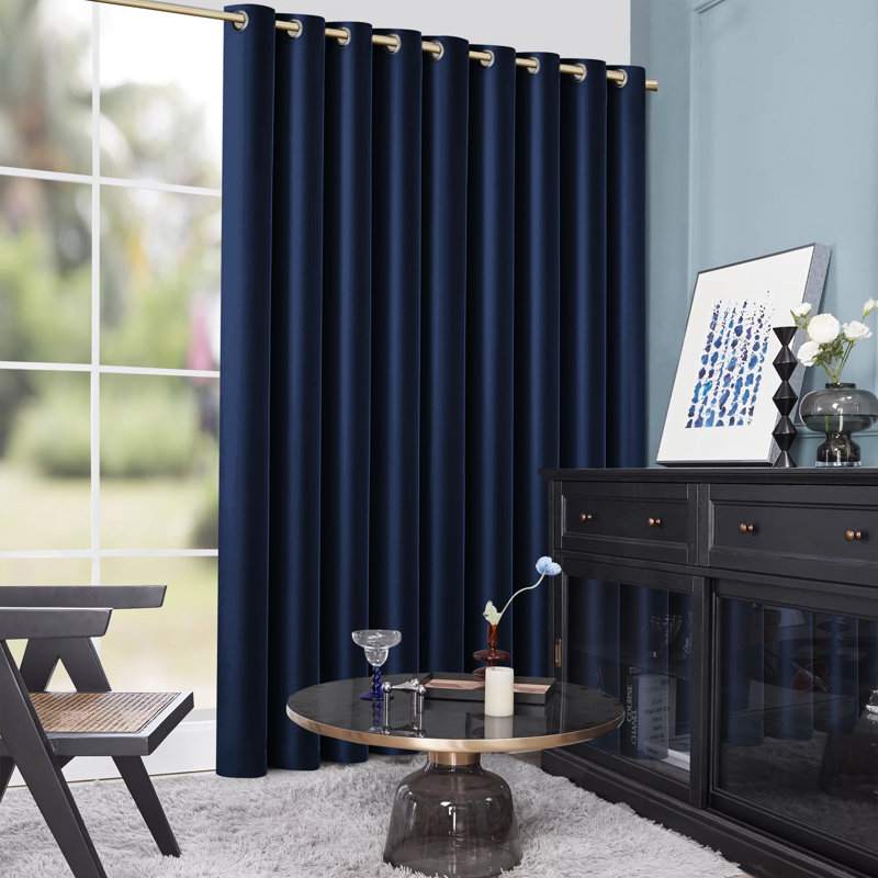 Luxury 230 GSM 100% Blackout Eyelet Room Darkening Curtain Pair, 228 W x 228 D cm, Navy Blue