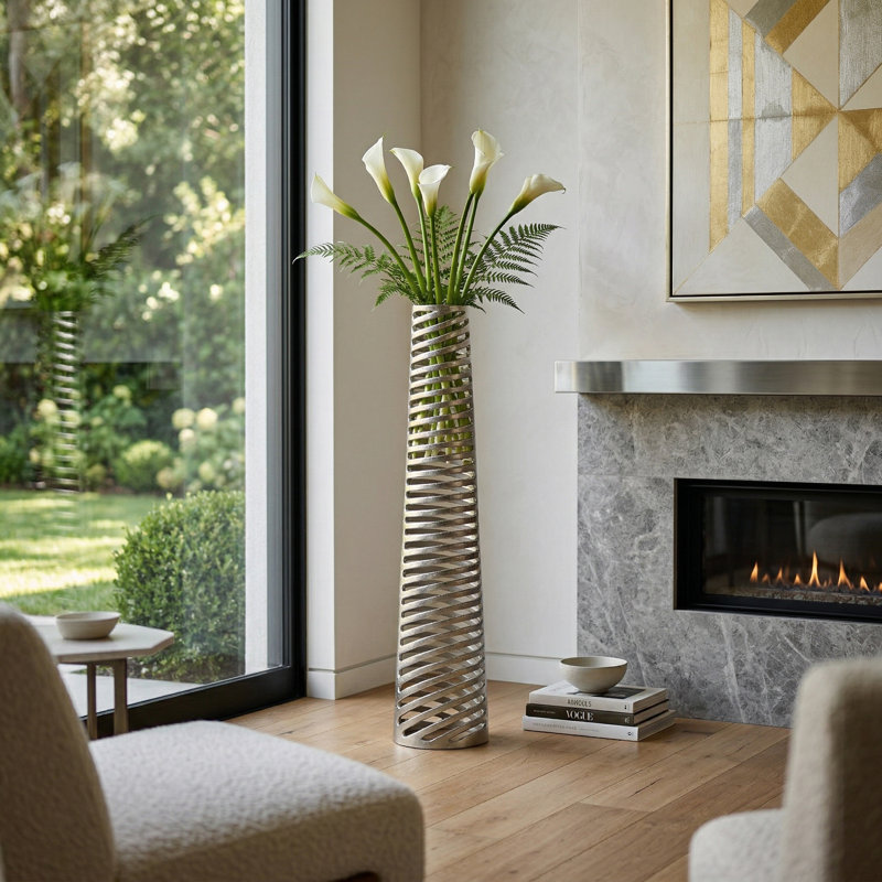 Vase de sol Laynette Elegant en or - Grand vase décoratif pour intérieurs chics, aluminium, Argent argent