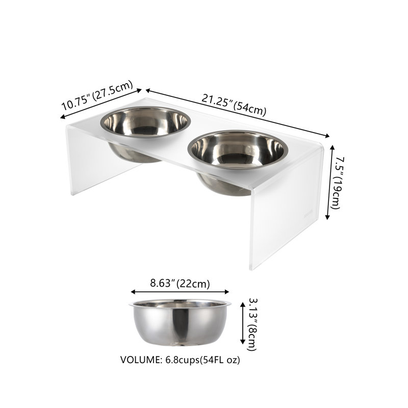 Mangeoire pour animaux Keaton, Moyen (6,76 tasses / 54 oz liquides), Lune blanche / chrome