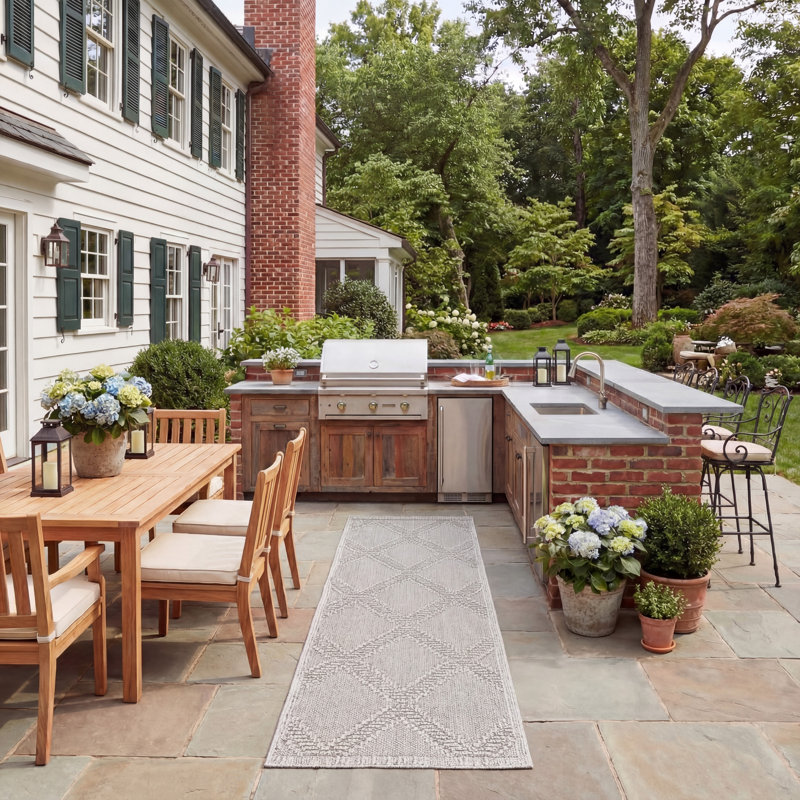 Amber-Jayne Area Indoor/Outdoor Area Rug In Gray/Light Gray, Runner 2'2" x 8'