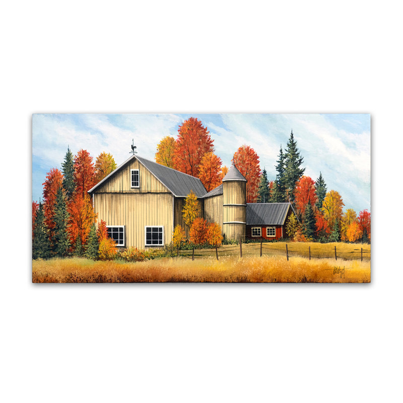 « yellow grange automne », reproduction sur toile tendue, H 24 po x l 47 po