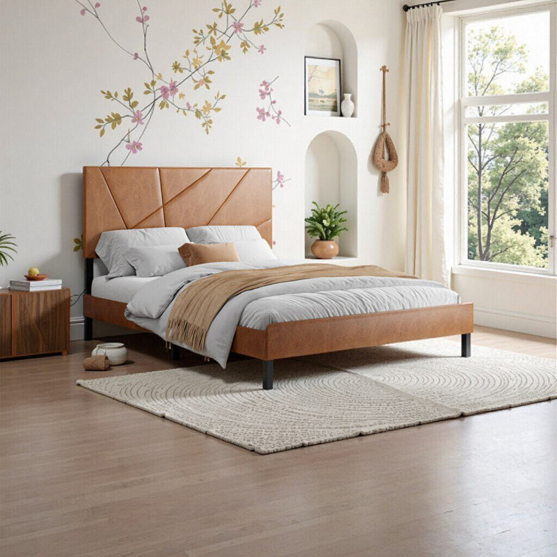 Élégante base de lit en métal avec rangement sous le lit pour grand lit - brun rétro, aucun sommier tapissier requis, Queen