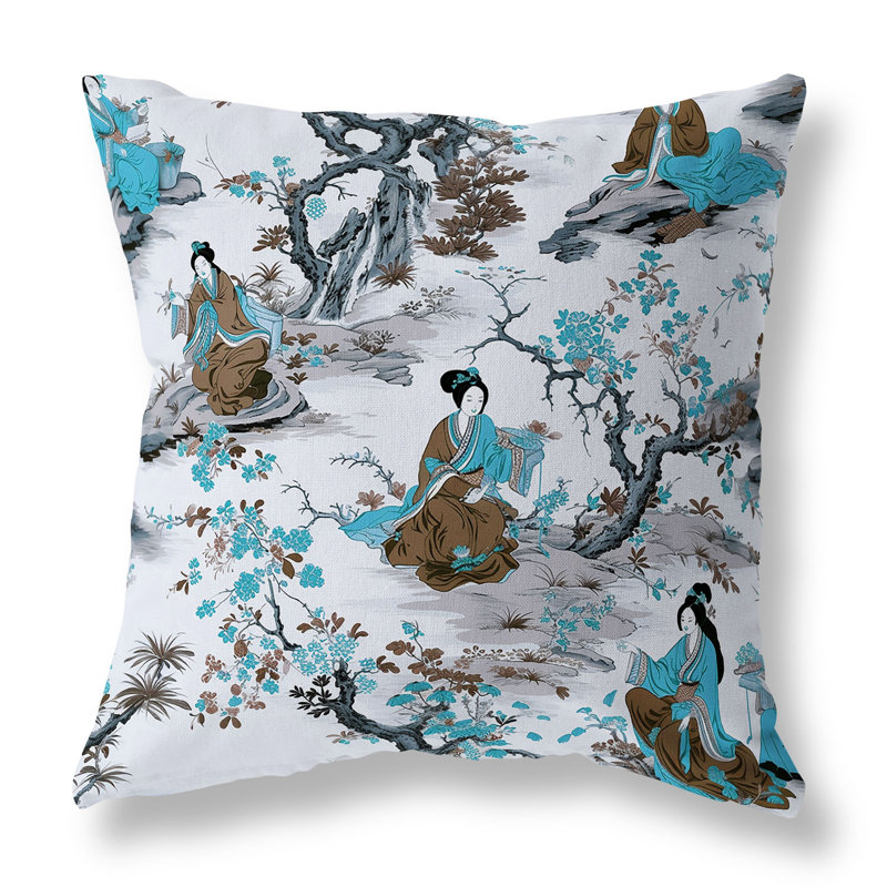 Coussin réversible Imperial Palace Garden, Gris / Turquoise, H 16 po x l 16 po