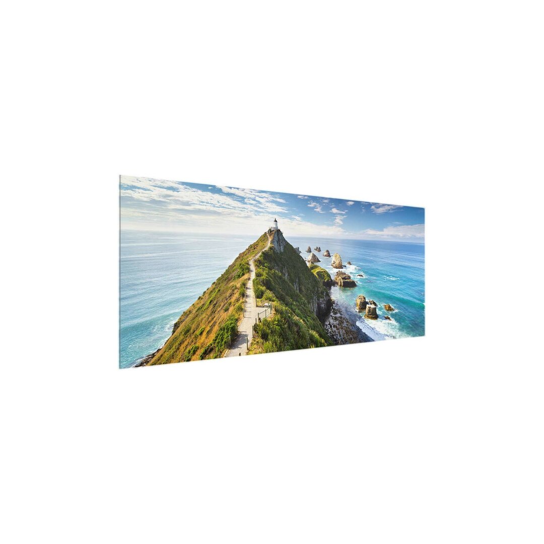 Glasbild Nugget Point Leuchtturm und Meer-Neuseeland