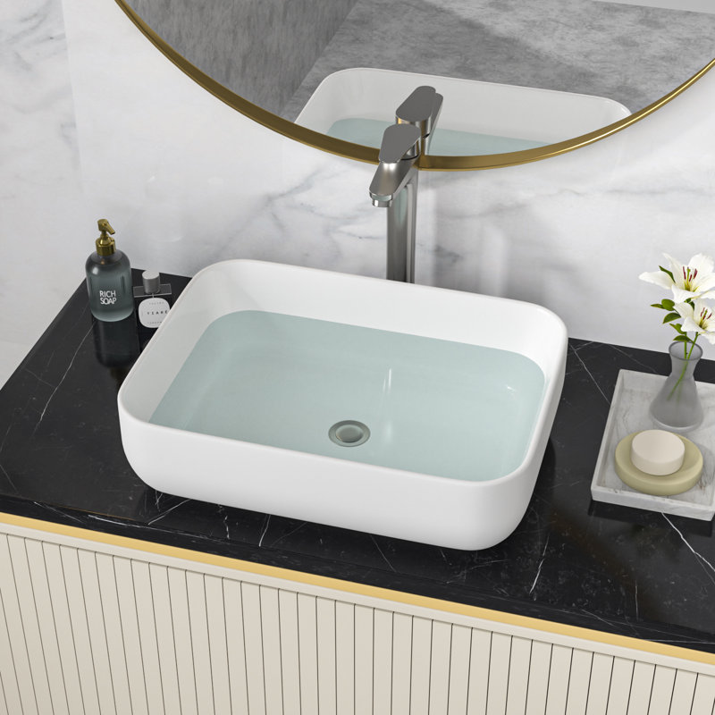 Lavabo de salle de bain vasque rectangulaire en céramique blanche L 20 po x l 15 po