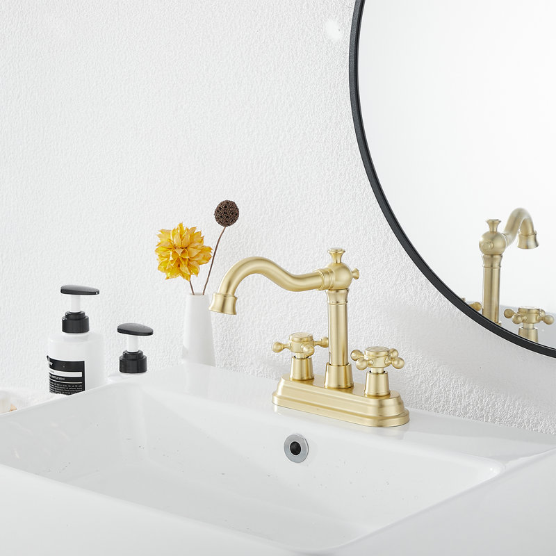 Centerset 2-handle Bathroom Faucet with Drain Assembly, Brushed Gold