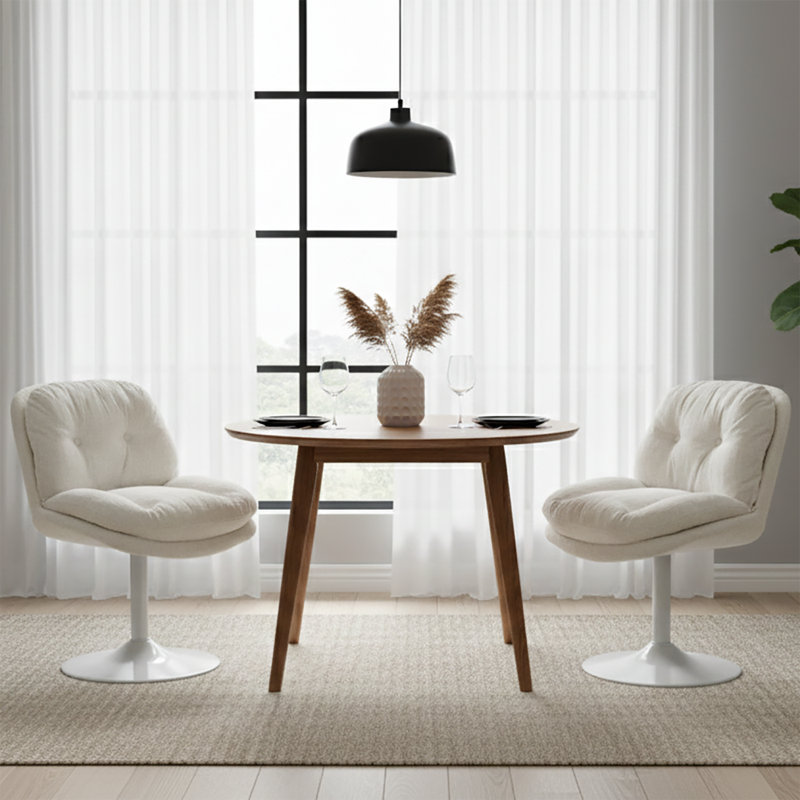 48cm H Tufted Boucle Upholstered Low Back Parsons Chair, White, White