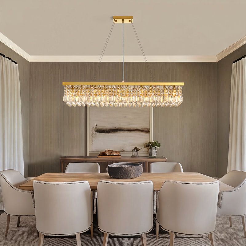 Anacelia 10-Light Crystal Rectangle Chandelier, 47'' L x 10'' W x 10'' H, Gold