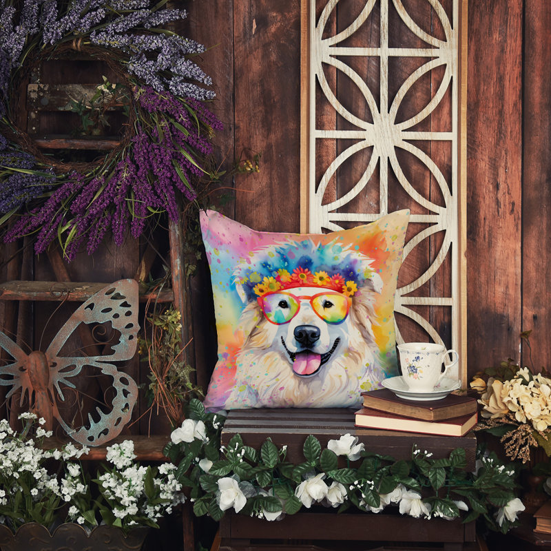 Great Pyrenees Hippie Dawg Fabric Decorative Pillow