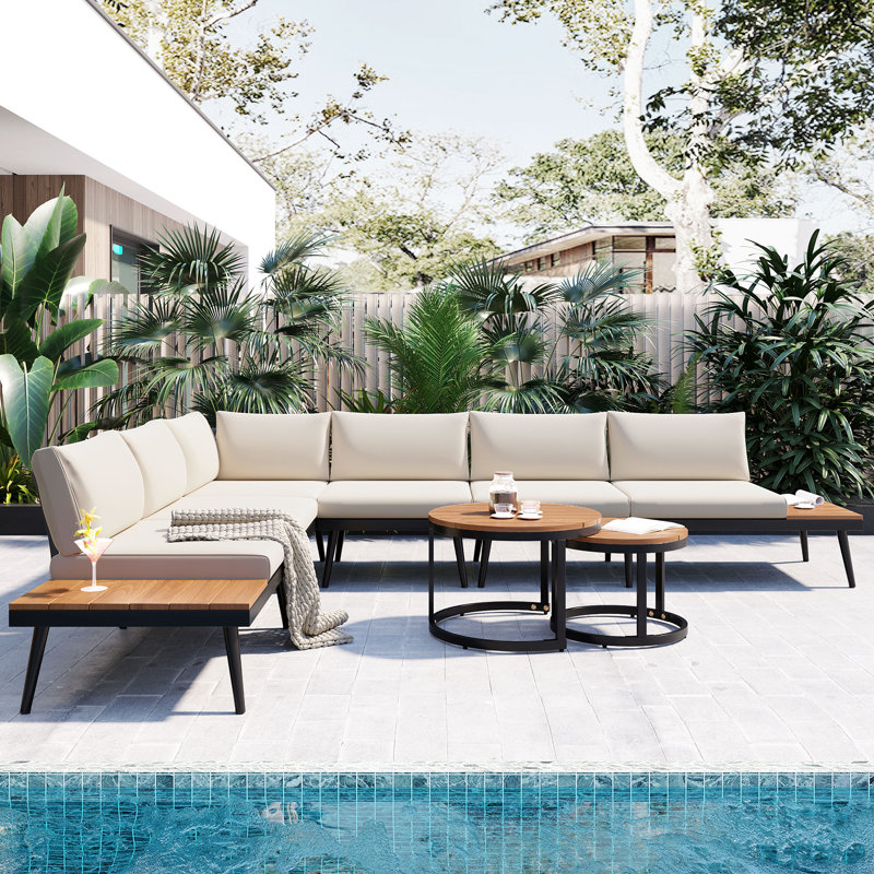 6 - Person Modular Patio Conversation Set with Cushions, Beige