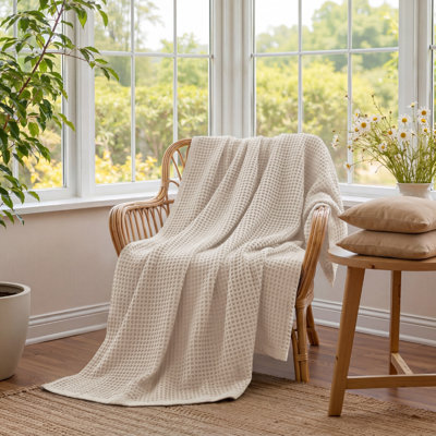 Essential Collection Bedsure 406gsm 100% Cotton Blanket Breathable Waffle Weave Throw Blanket GentleSoft™️