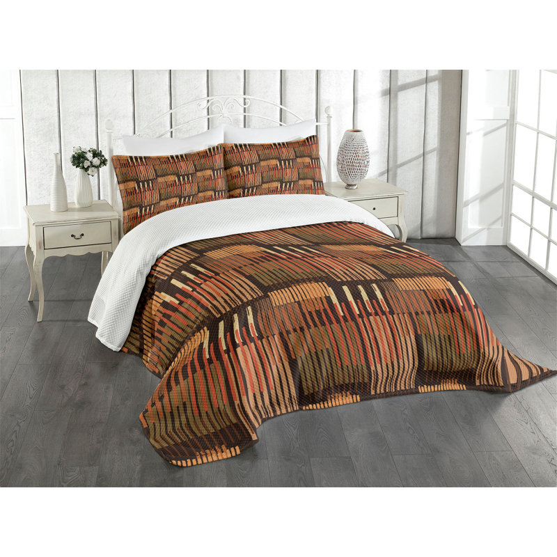 Ambesonne Ethnic Bedspread Set Geometric Stripes Design Multicolor, King Bedspread + 2 Standard Shams