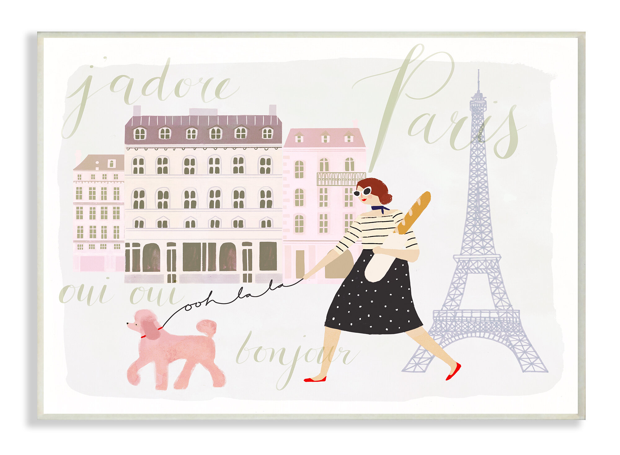 Eiffel Tower Scene Paris Girl Walking Her Dog with Typography' Graphic Art Print House of Hampton Format: Wall Plaque, Size: 12 H x 18.5 W x 0.5