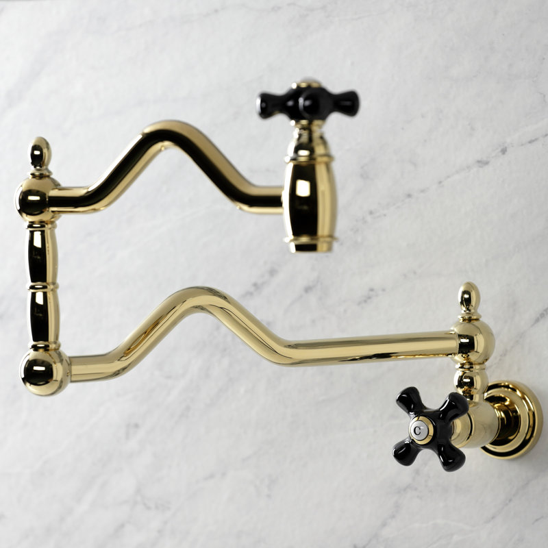 Kingston Brass Duchess Two-Handle 1-Hole Wall Mount Pot Filler Faucet, Polished Brass