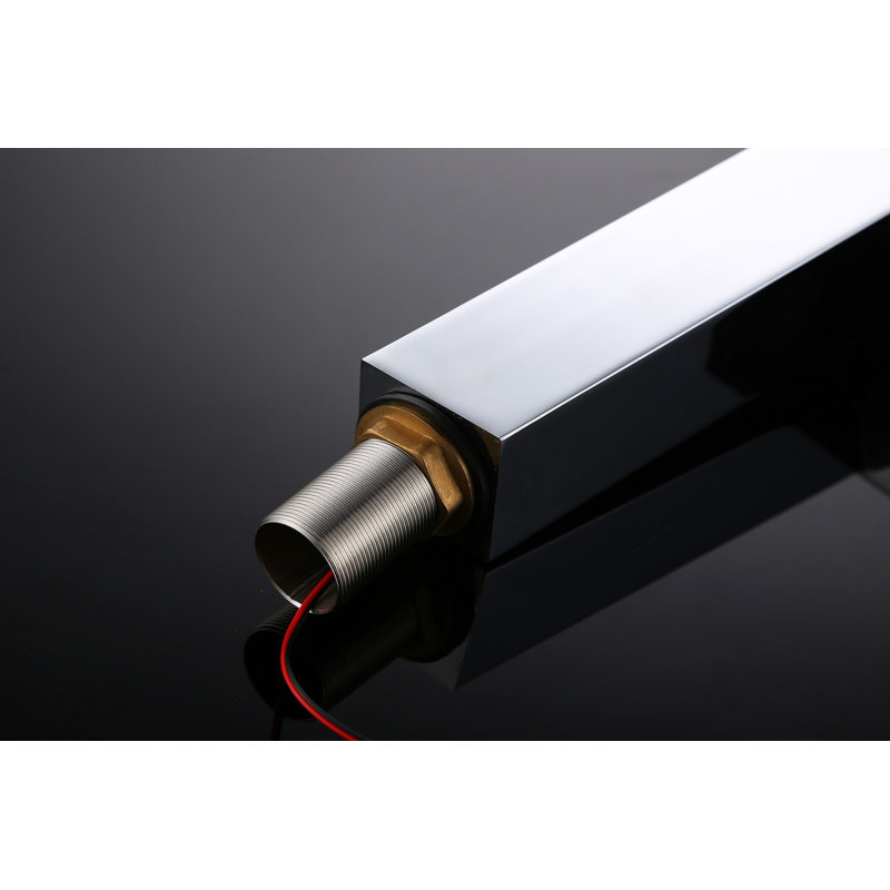Sumerain Contemporary LED Waterfall Bathroom Sink Faucet, Single Handle Single Hole Vessel Faucet with Colour-Changing Temperature-Sensing Light, Chrome