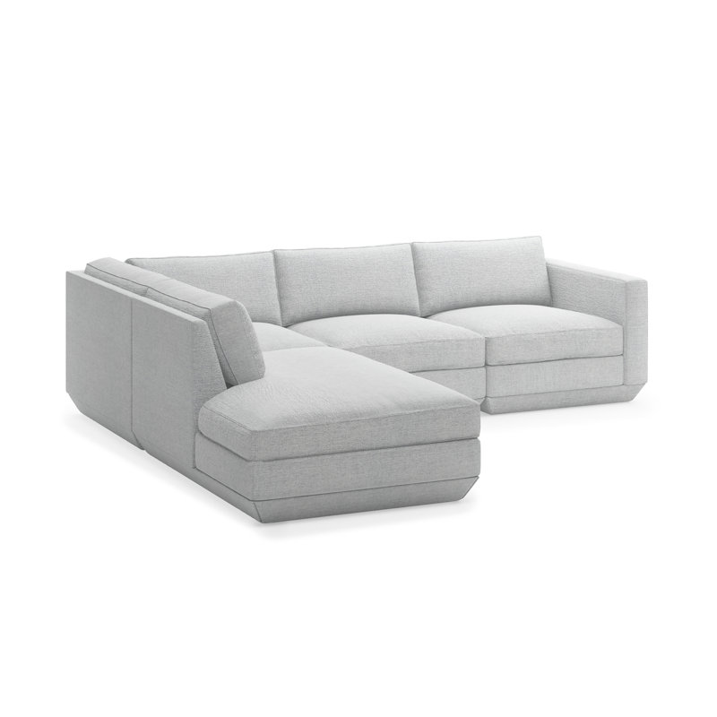 Podium Modular 4-Piece Lounge Sectional A, Bayview Silver Performance Twill, Left Hand Facing