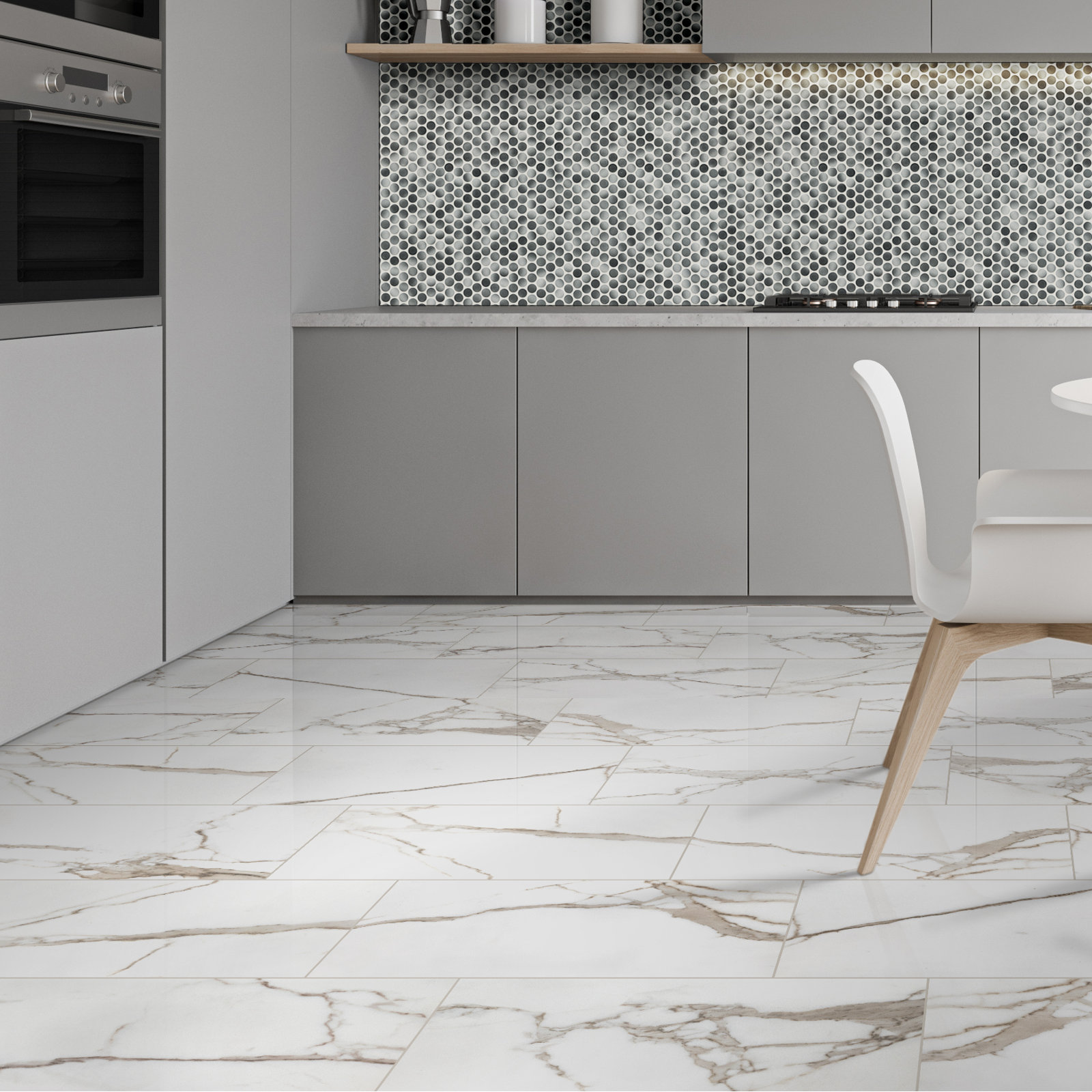 Velluto 12 in. x 24 in. Polished Porcelain Marble Look Floor and Wall Tile, Meringue