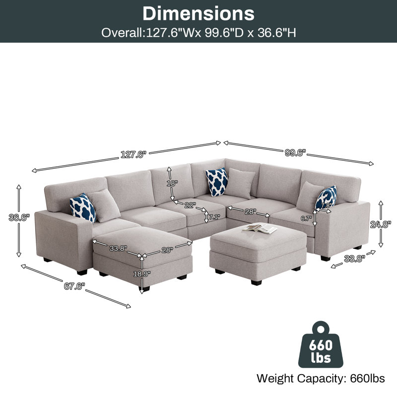 Flexible Combination Module Reversible Sectional Sofa, Gray Polyester Blend