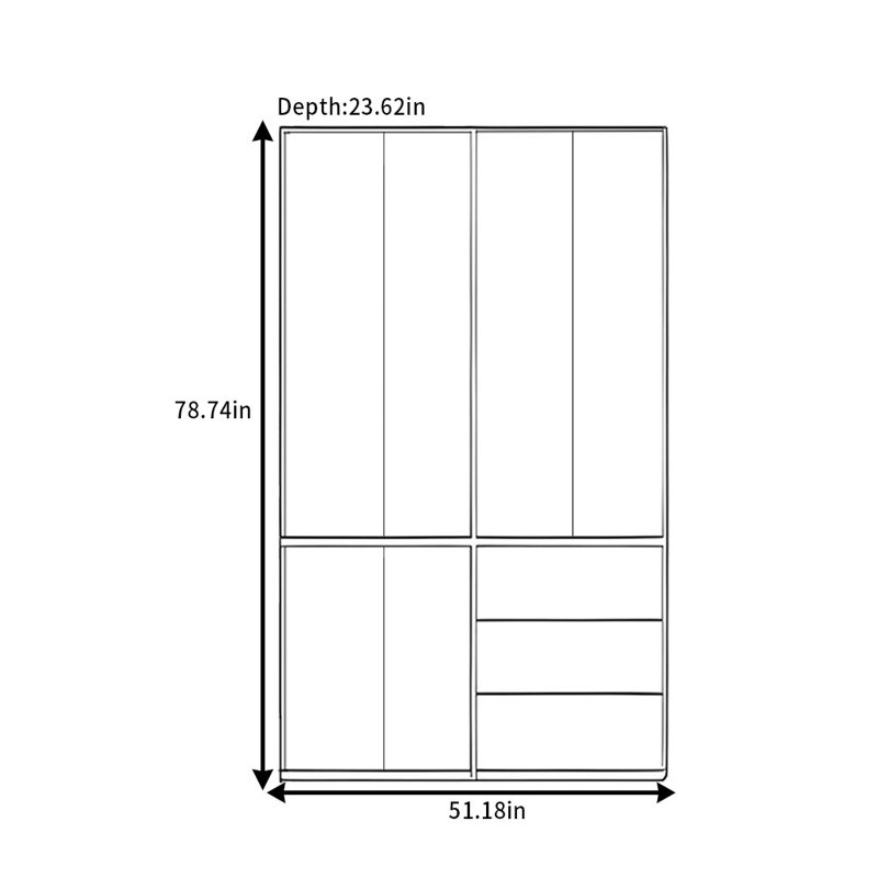 Retro Bone Line Wardrobe, 78.74" H x 51.18" W x 23.62" D