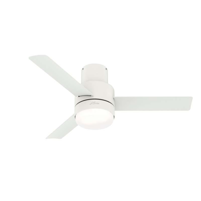 44" Gilmour 3 - Blade Outdoor Flush Mount Ceiling Fan with Remote Control and Light Kit Included, Matte White
