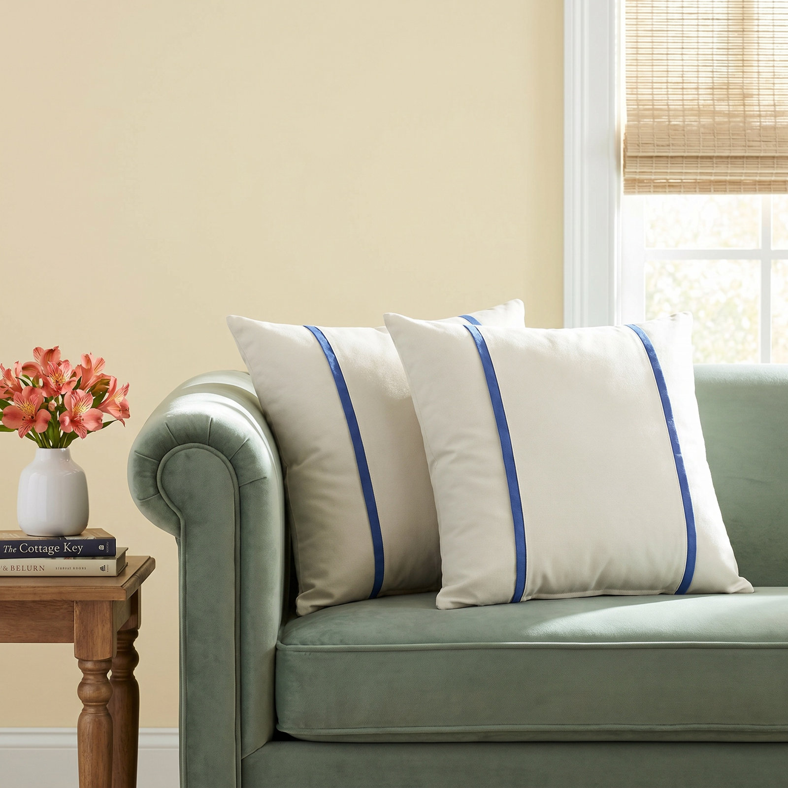 Gatley Sunbrella® Throw Pillow, 18" x 18", Natural/True Blue
