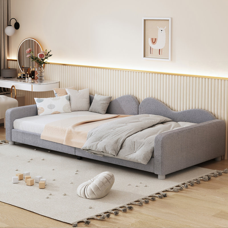 Lit de jour en sherpa, Gris, Simple