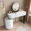 Table de coiffeuse moderne minimaliste avec miroir à DEL et armoire de rangement rotative, bureau de maquillage blanc avec tiroirs
