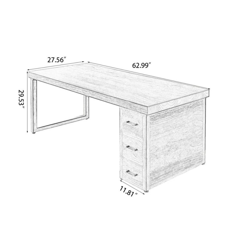 Bureau double caisson rectangulaire en bois massif avec tiroirs, H 29,53 po x l 62,99 po x P 27,56 po