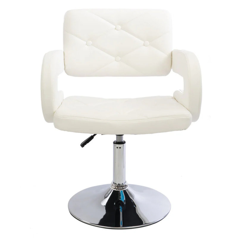 Vera Diamond Tufted Vanity Chair with 360 Degrees Swivel, Desk Seat with Adjustable Height, White Velvet