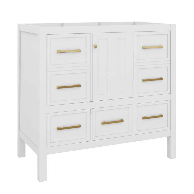 36 Inch Sinkless Bathroom Vanity, Stand-Alone Style Featuring 5 Drawers And Gentle-Close Doors, White