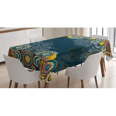 Tischdecke, Mandala Paisley, Psychedelisch, Blau Gelb