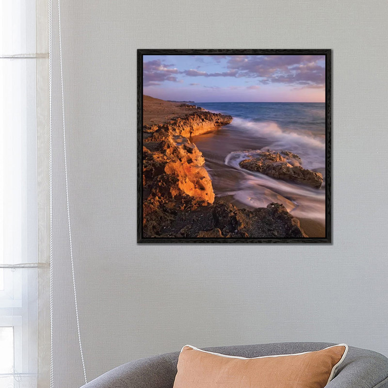Beach At Dusk, Blowing Rocks Preserve, Florida 1 Piece Wall Art on Canvas, 66.04 cm H x 66.04 cm W, Black Framed