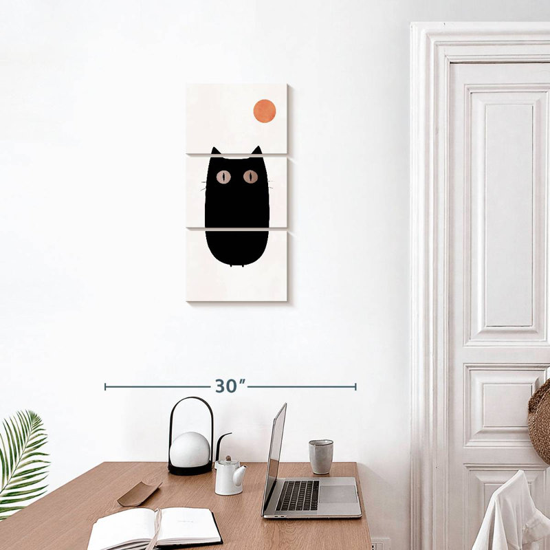 Curieux chat noir, H 27 po x l 12 po