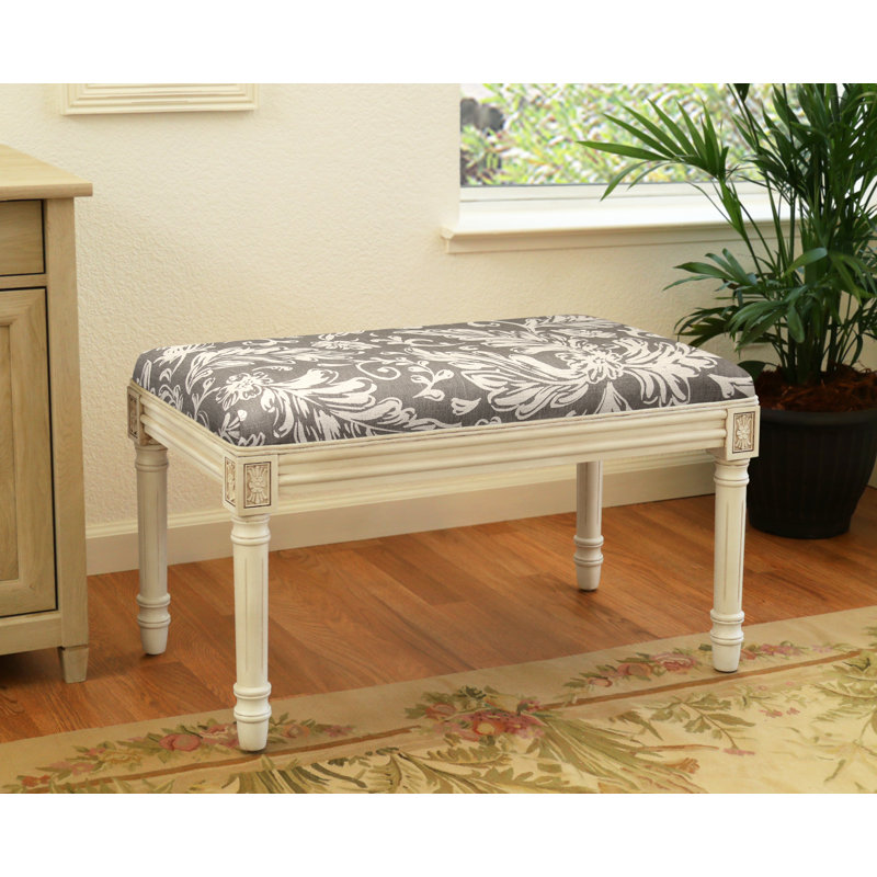 Billiot Linen Blend Upholstered Bench, Gray Floral 2