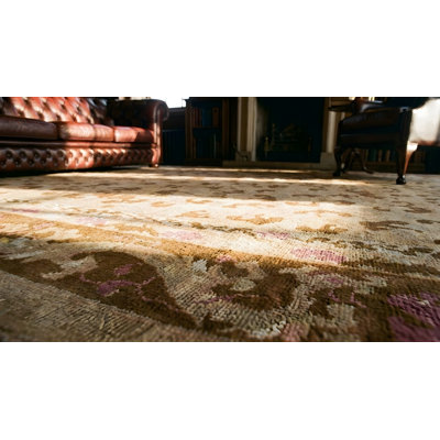 Tapis en laine antique jaune / doré noué à la main