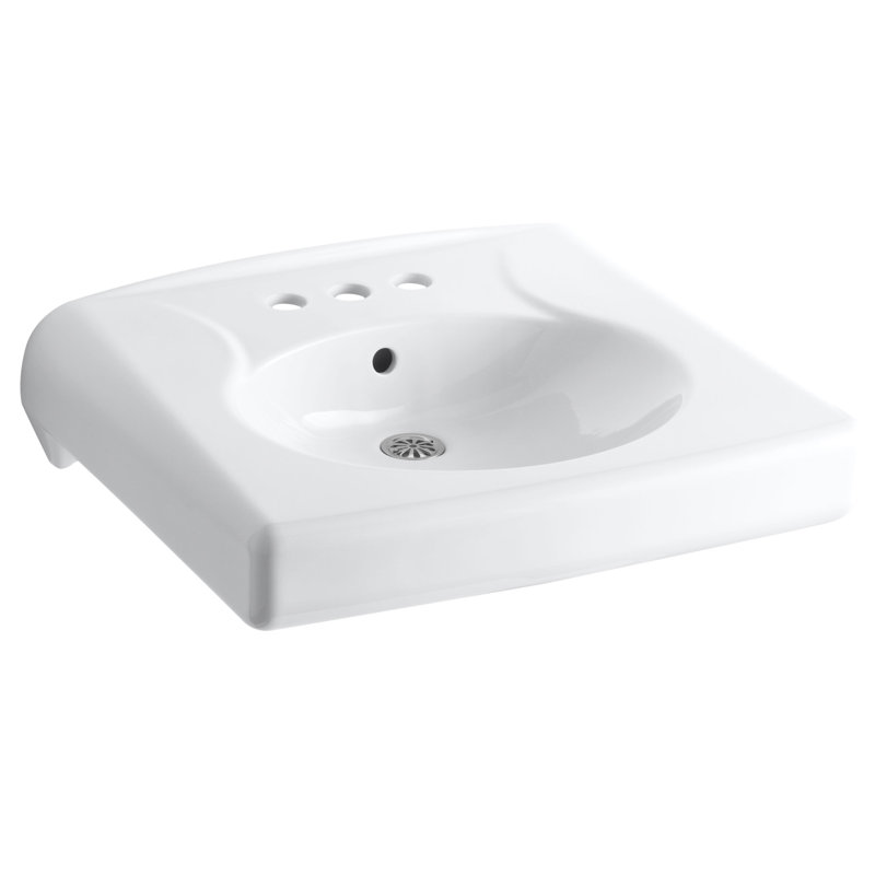 Brenham Ceramic 22" Wall Mount Bathroom Sink with Overflow, White, 4'' Centerset